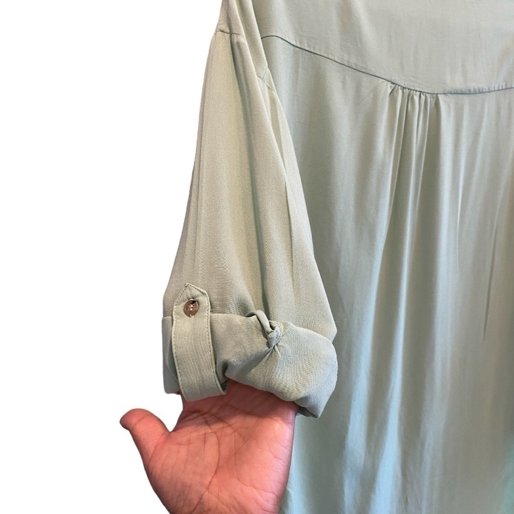 Anthropologie Maeve Seafoam Green Tie Button Down Shirt - Picture 4 of 9